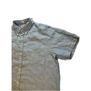 Brooks Brothers Shirt Mens XL Light Blue Button Up S/S 100% Linen Oxford